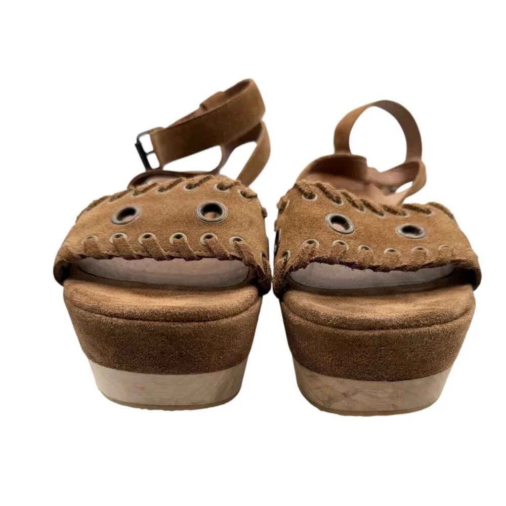 AllSaints Brown Suede Yuki Boho Wooden Platform Sandals (EU 39)